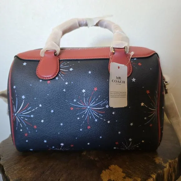 Coach Mini Bennett Satchel F73155 Fireworks SV/Navy Multi Red White Blue NWT - Picture 8 of 15